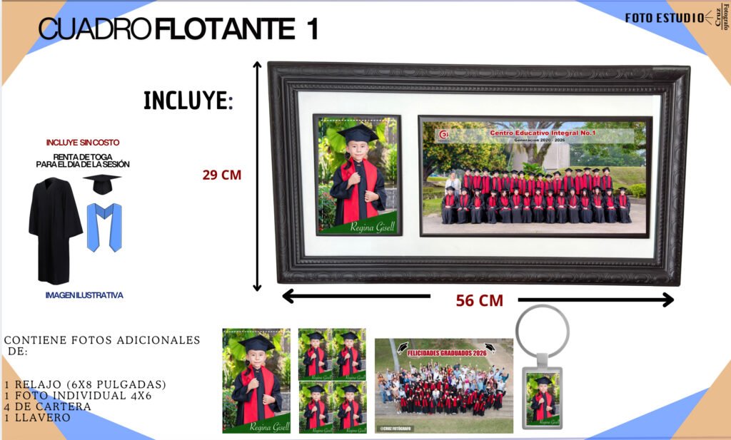 Cuadro flotante de graduación 29 x 56 cm – Cruz Foto Estudio